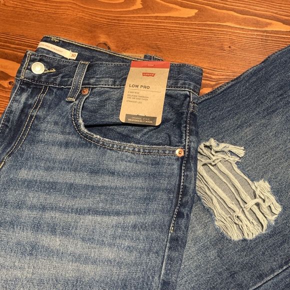 Levi's Pants - Levis Low Pro Straight Distressed Mid Rise Relaxed Hip Jeans Womens Size 30